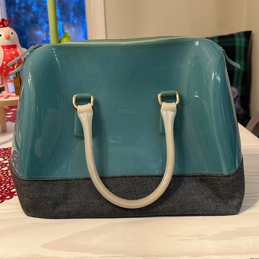 Furla Jelly Bag Teal with Denim Bottom